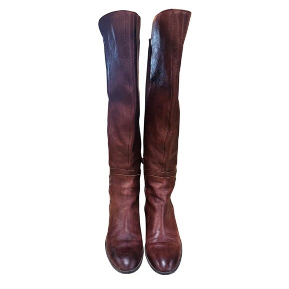 Vince Camuto Prolanda Mahogany Red Chain Detail Flat Fitted Leather Riding Boot - Picture 1 of 14